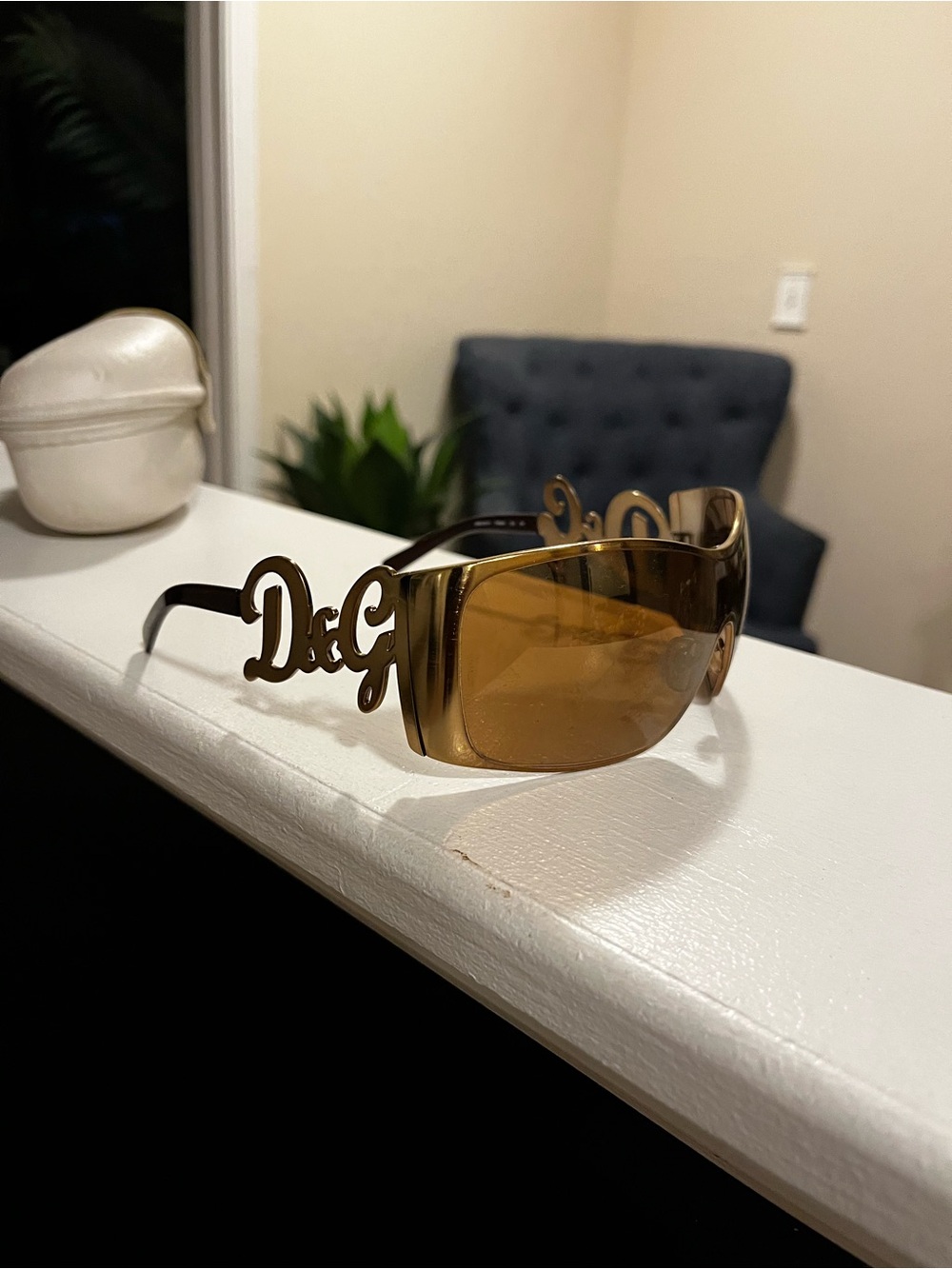 D&G Men’s Gold-Tone Frame Sunglasses with Amber Lenses